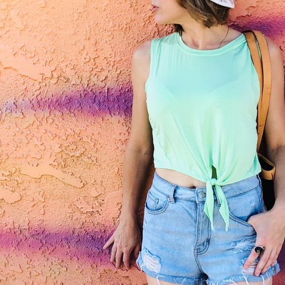 JoyLab Tops - Joy Lab Mint Green Twist-Front Athletic Muscle Tee